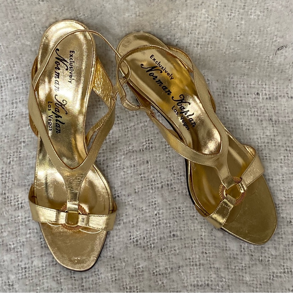 Norman Kaplan gold leather heels